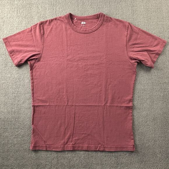 Uniqlo Shirt Adult Large Red Short Sleeve Plain Tee Casual Active Athleisure Men - Picture 1 of 14